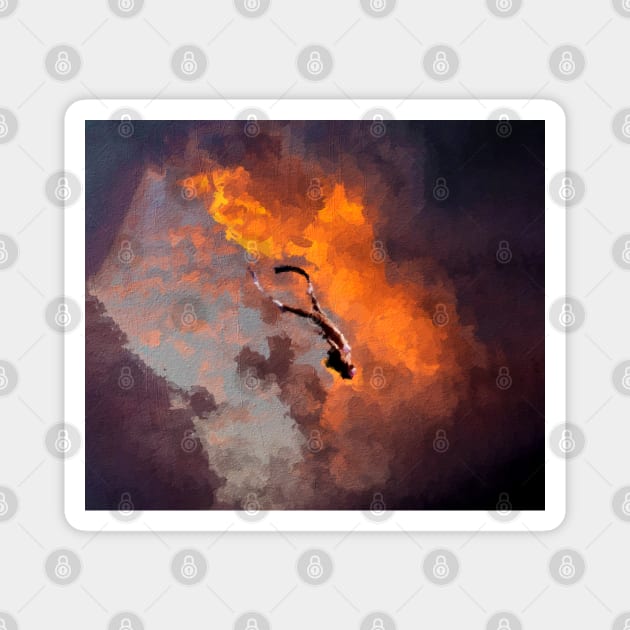 Woman diving in cloudy sky during sunset Magnet by DigitPaint