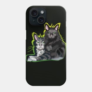 Black fluffy cat brothers with green eyes Phone Case