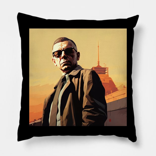 Jean-Paul Sartre Pillow by ComicsFactory