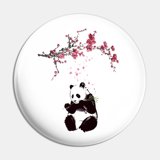 Panda Bear Eating Bamboo with Cherry Blossom Pin by USProudness