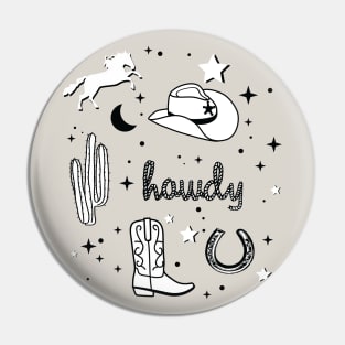 Cowboy Hat and Boot Pattern Black and White Cowgirl Aesthetic Pin