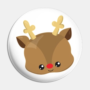 Christmas Reindeer, Antlers, Red Nose, New Year Pin