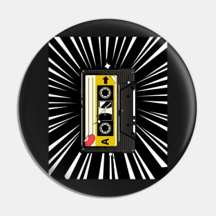 Retro Cassette Tape (white print) Pin