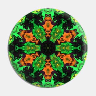 Psychedelic Hippie Flower Green Orange and Yellow Pin