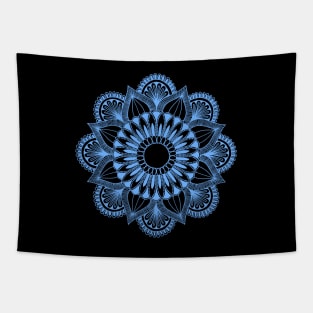 Flower Mandala (light blue on black) Tapestry