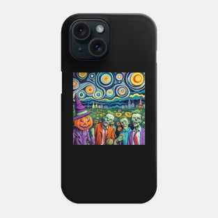 Halloween Zombies Starry Night Van Gogh Style - Spooky A.I. Art Phone Case