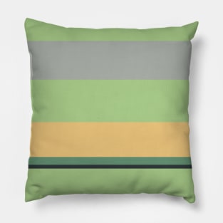 A miraculous transfusion of Silver Foil, Charcoal, Slate Green, Laurel Green and Sand stripes. Pillow