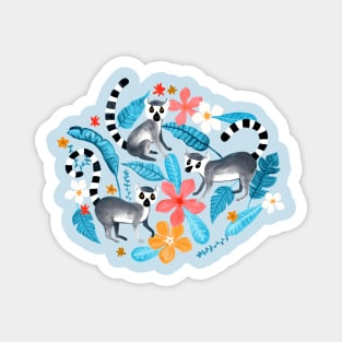 Gouache Lemurs on Blue Magnet