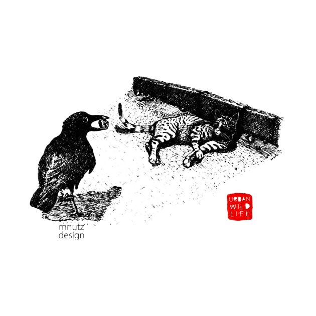 Urban Wildlife - Crow and Cat by mnutz