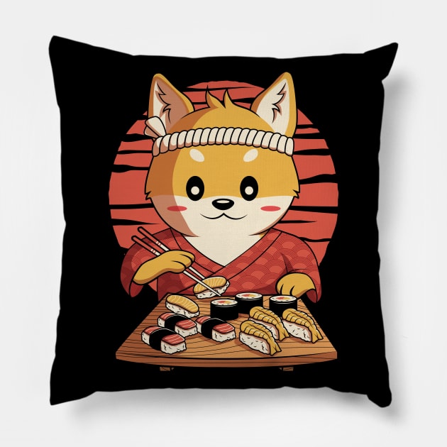 Kawaii Shiba Inu Dog Eating Japanese Sushi Anime Gift Pillow by HCMGift