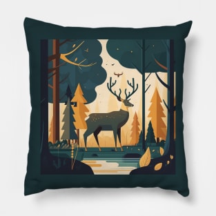 Deer in a Forest Scene Pillow