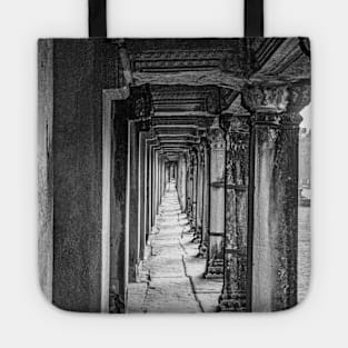 Pillars Along The Gallery, Angkor Wat - BW Tote