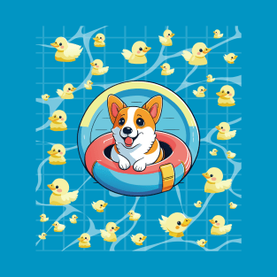 Refreshing Summer: Cute Corgi Lounge on a Pool Float T-Shirt