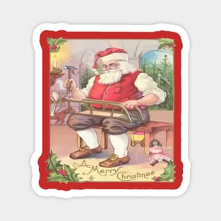 Vintage Merry Christmas Santa Claus Toy Workshop Magnet