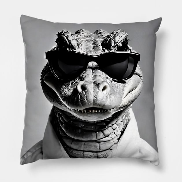 Hungry? - Funny Aligator Wearing Sunglasses Pillow by SloganArt