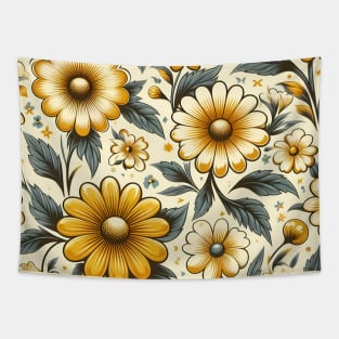 Yellow Floral Motif Tapestry