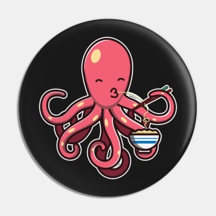 Cute Octopus Eating Ramen Noodle Kawaii Octopus for kids print Pin