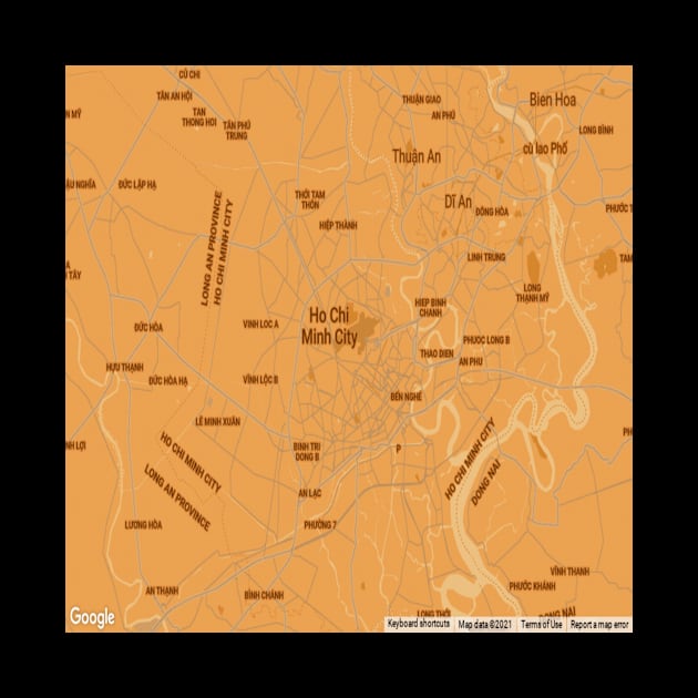 Ho Chi Minh city golden yellow map by Mapmania