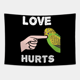 Love Hurts Budgie Parakeet Parrot Biting Tapestry