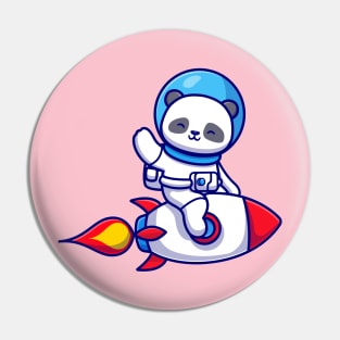 Cute Panda Astronaut Riding Rocket And Waving Hand Cartoon Pin