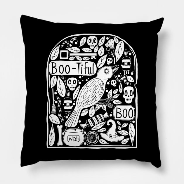 Tombstone Halloween Doodle Pillow by Scriptnbones