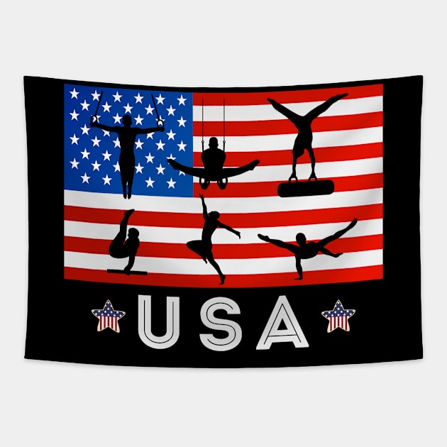 Patriotic Sports Gift American USA Flag Girls Gymnastics Tapestry by Redmart