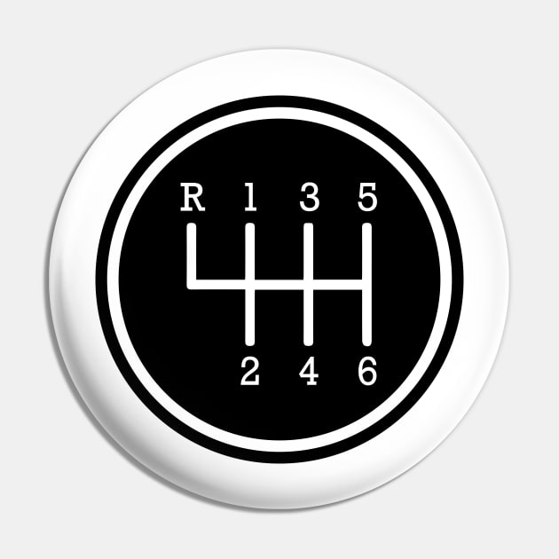 6 Speed Gear Shifter Graphic Pin by J & M Designs