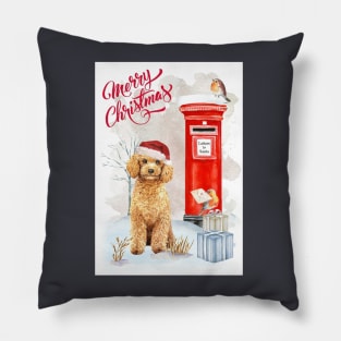 Apricot Poodle Merry Christmas Santa Dog Pillow