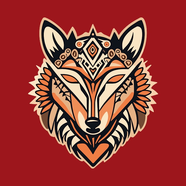 Geomterical tribal wolf art, mexican design by ravensart