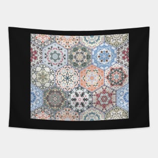 Hexagonal Oriental and ethnic motifs in patterns. Tapestry