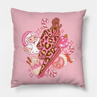 Retro Pink Christmas Santa Light Bolt Disco Ball Pillow