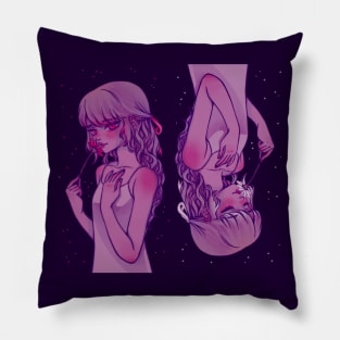 Girl gaze, Flowers, Anime, Digital Painting Pillow