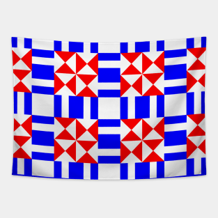 Red White Blue London Town Roads Patchwork Pattern Tapestry