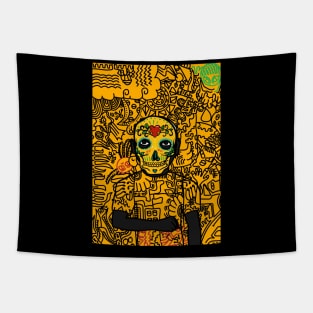 Mysterious Doodle Art - Mexican Male with Dark Eyes and Gray Item Tapestry