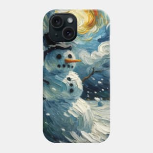 Snowman in a Starry Night Vista - Van Gogh-Inspired Winter Art Phone Case