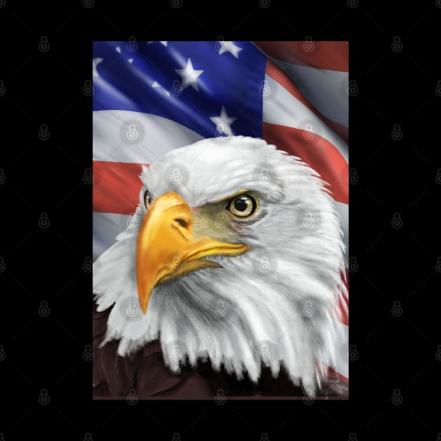 Patriotic American Flag and Bald Eagle Art by abbottcartoons