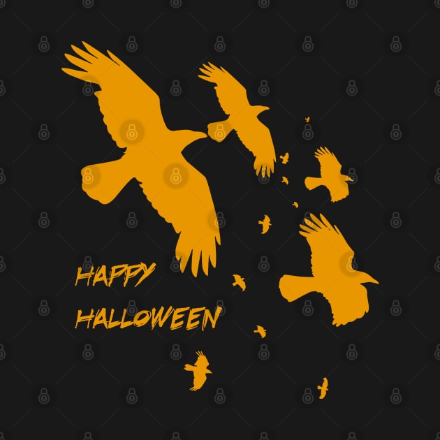 Happy Halloween Crows In Flight Vector Orange by taiche