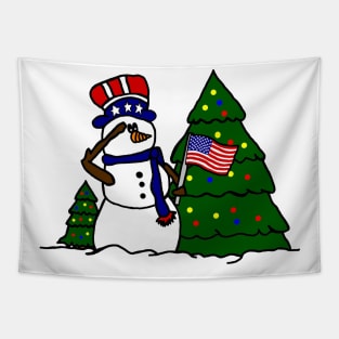 American Patriotic Christmas Snowman Tapestry