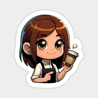 Caffeine Queen: Cute Redhead Barista with Coffee Cup Magnet