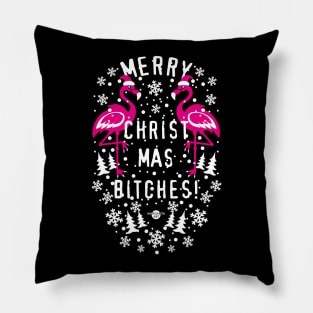 28 Flamingos Merry Christmas Bitches Pillow