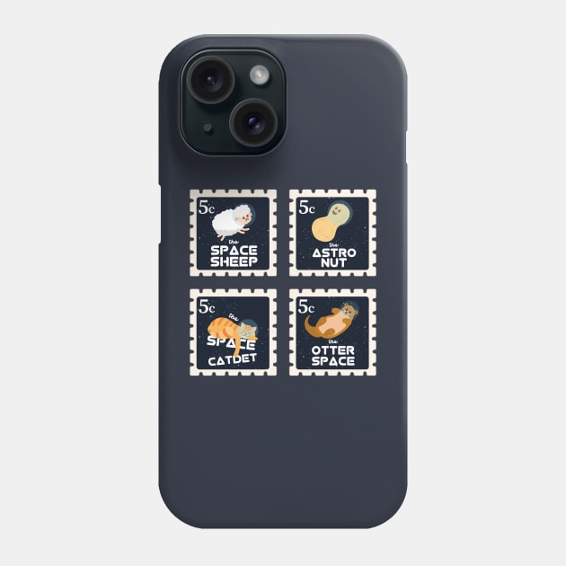 Space Animals Stamp | Funny Gift Ideas | Postage Stamps Phone Case by Fluffy-Vectors