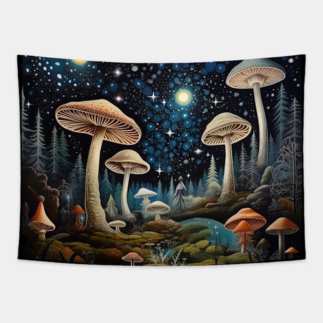 Starry Night Magic Mushroom Tapestry by MushMagicWear