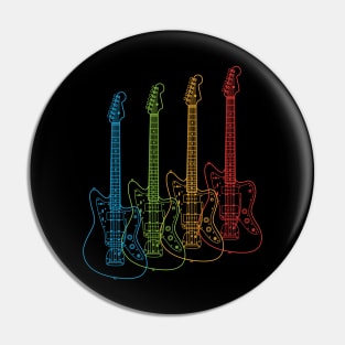 Four Offset Style Electric Guitar Outlines Multi Color Pin