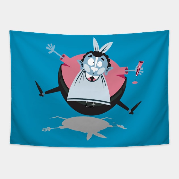 Obese man wearing bib and hold champagne flute Tapestry by Flat Design