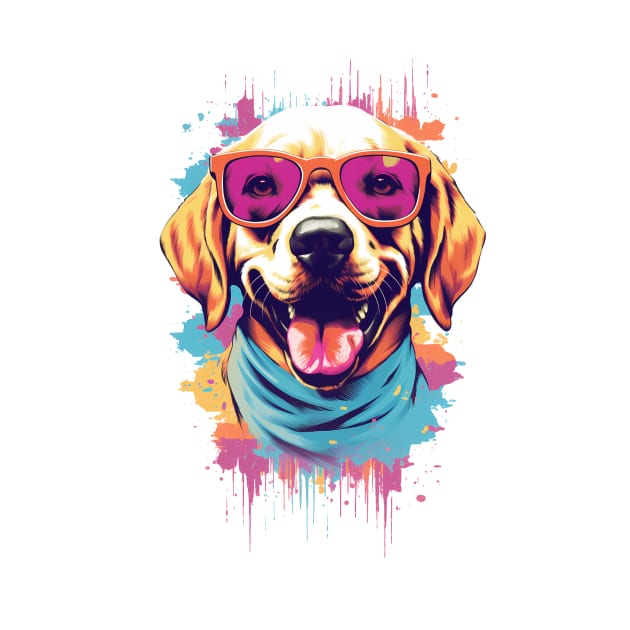 Dog with sunglasses by megaphone