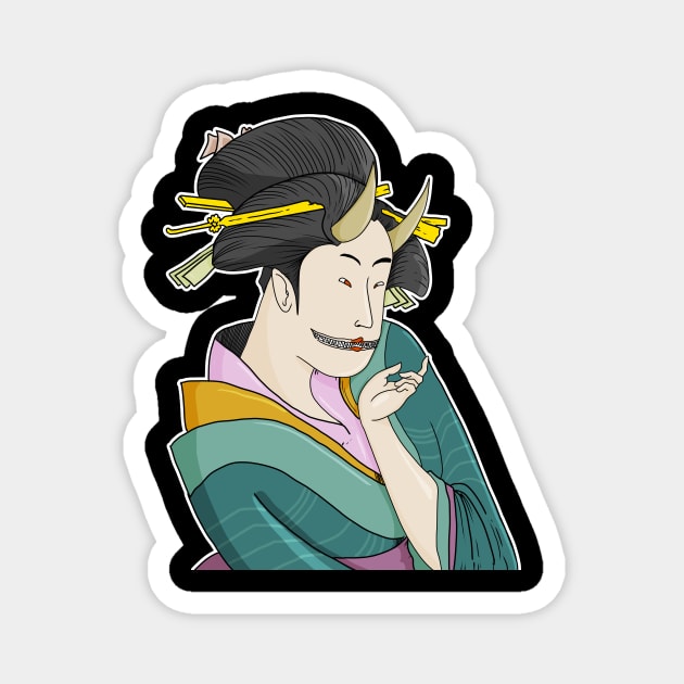 Oni Geisha Japanese Ukyio-e Demon Lady Magnet by Redgy.Art