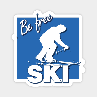 Be Free Ski Quote with Downhill Skier and Blue Square Intermediate Ski Level Magnet