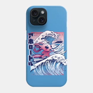 Vaporwave Surfing Axolotl Japanese Anime Style Great Wave Phone Case