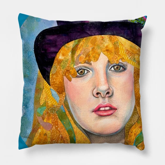 Stevie Nicks, Gypsy that Remains Pillow by karenpaytonart