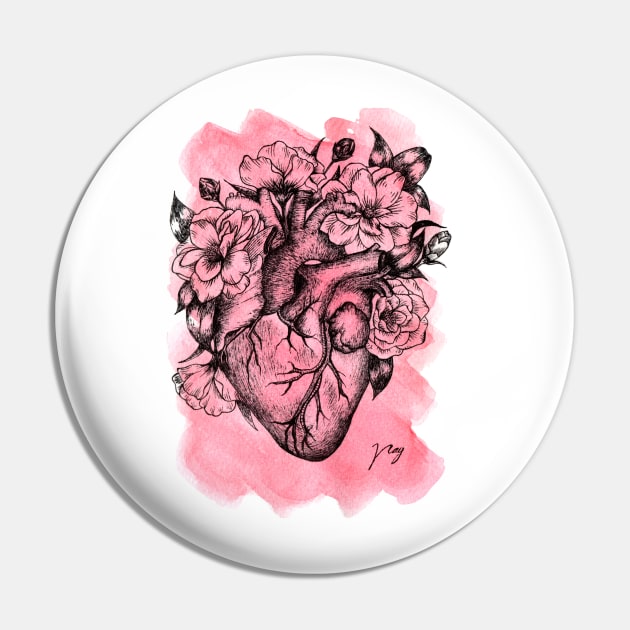 Foral Heart Watercolor Pin by Akbaly